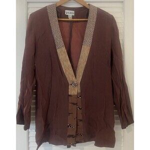 Yasuko Jacket M/L Brown Floral Kimono Silk Art To Wear Lagenlook Mixed Media